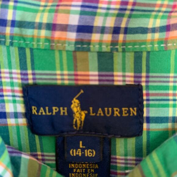 Ralph Lauren Green Plaid Button Down Boys Large - Picture 2 of 4